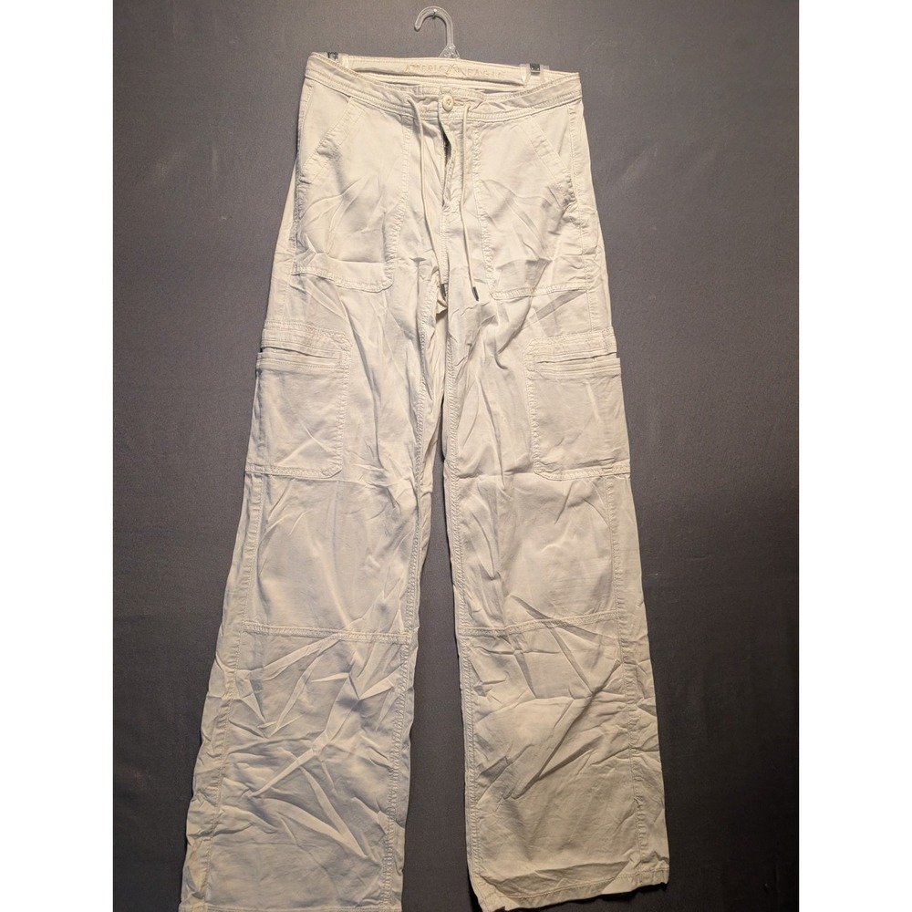 American Eagle Outfitters Cargo Pants Womens 2 Long Off White Stretch Wide Leg